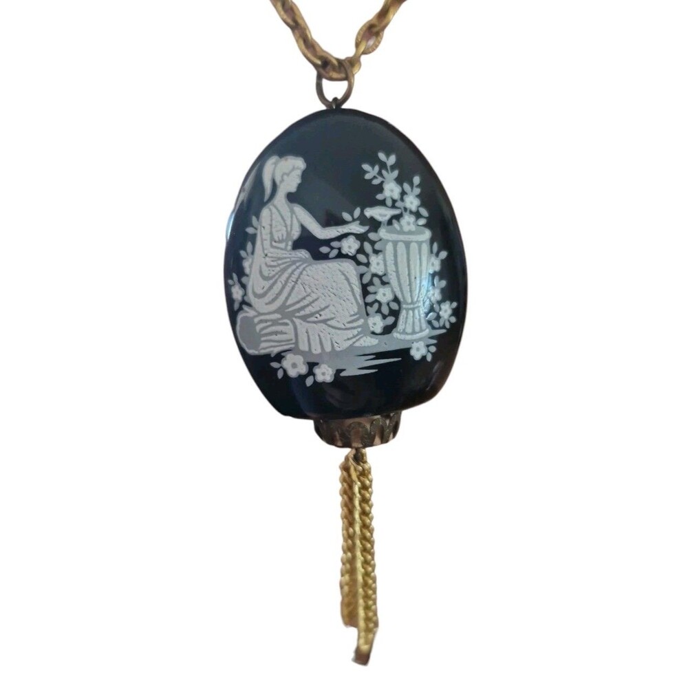Vintage LORD NELSON Pottery Pomander Scent Bottle Pendant Necklace Blue